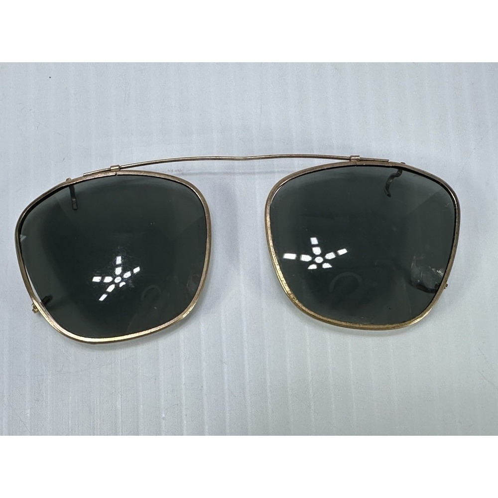 Vintage Polaroid Extra Large Clip-On Sunglasses Gold Wire & Gray Lens